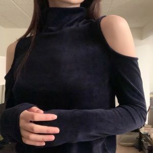 Zara Dark Blue Velvet Off Shoulder Top